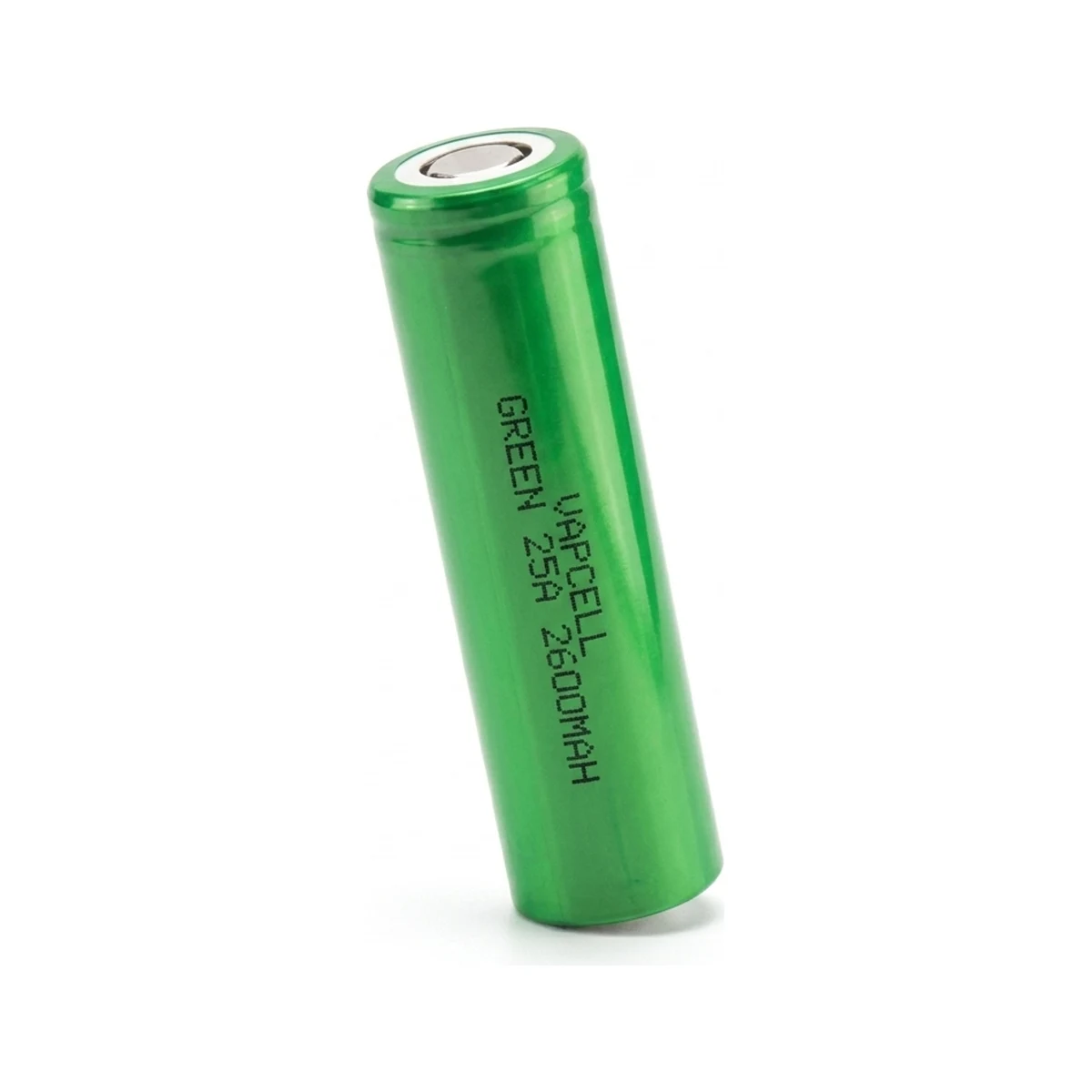 Illustrative render of the Vapcell GREEN 25A 2600mAh cell
