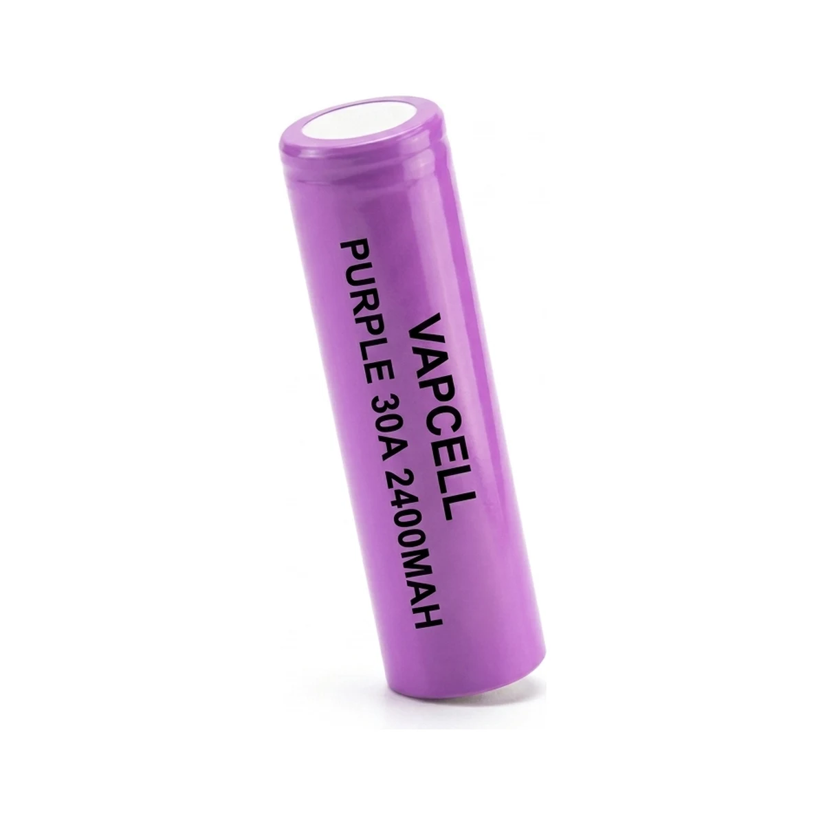 Illustrative render of the Vapcell PURPLE 30A 2400mAh cell
