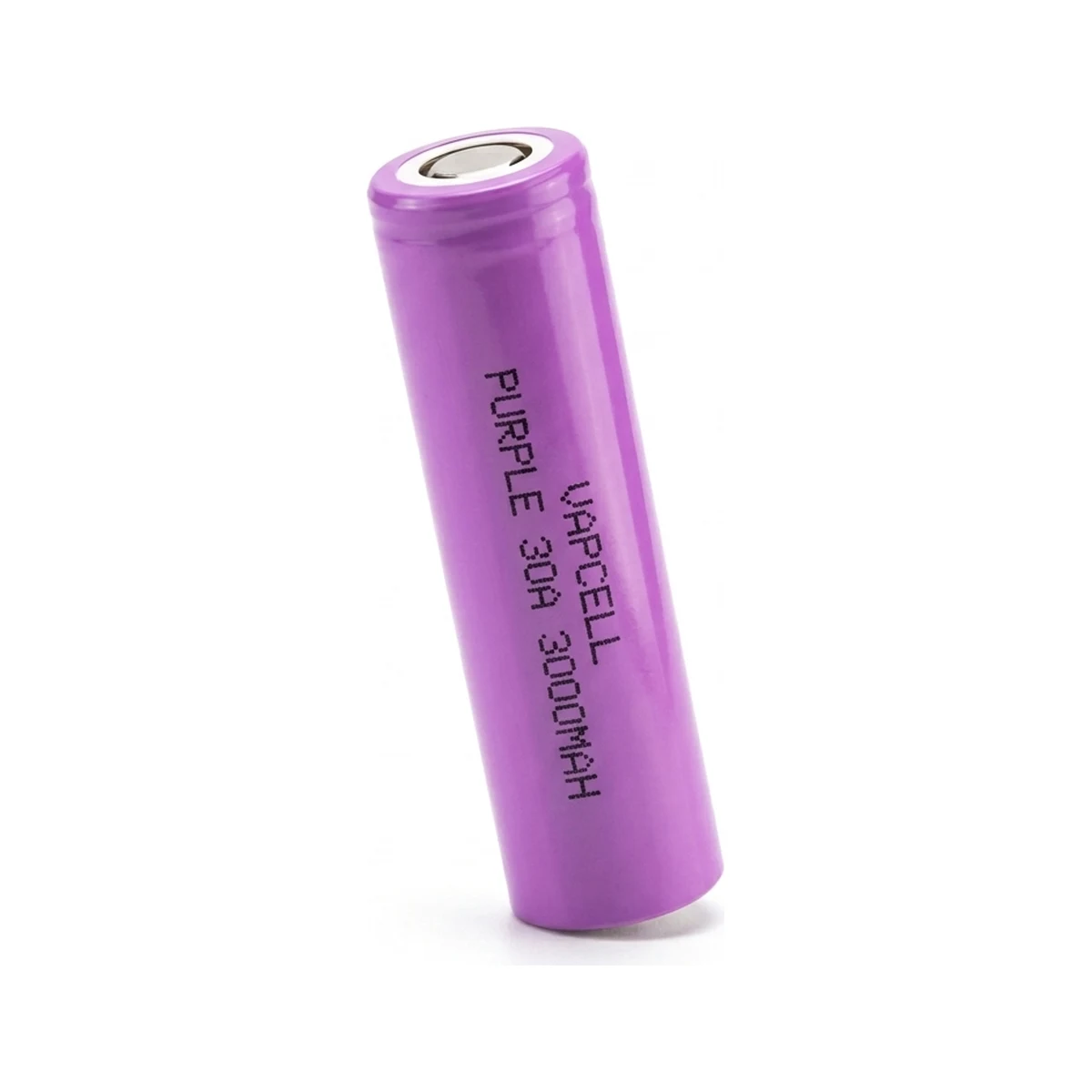 Illustrative render of the Vapcell PURPLE 30A 3000mAh cell